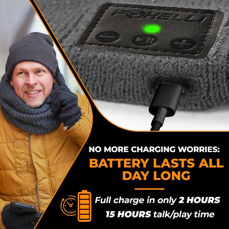 Foxelli Bluetooth Beanie Hat – 15-Hour Battery, Built-in Mic, Fully Washable, Perfect Tech Gift for Men & Women - Image 5